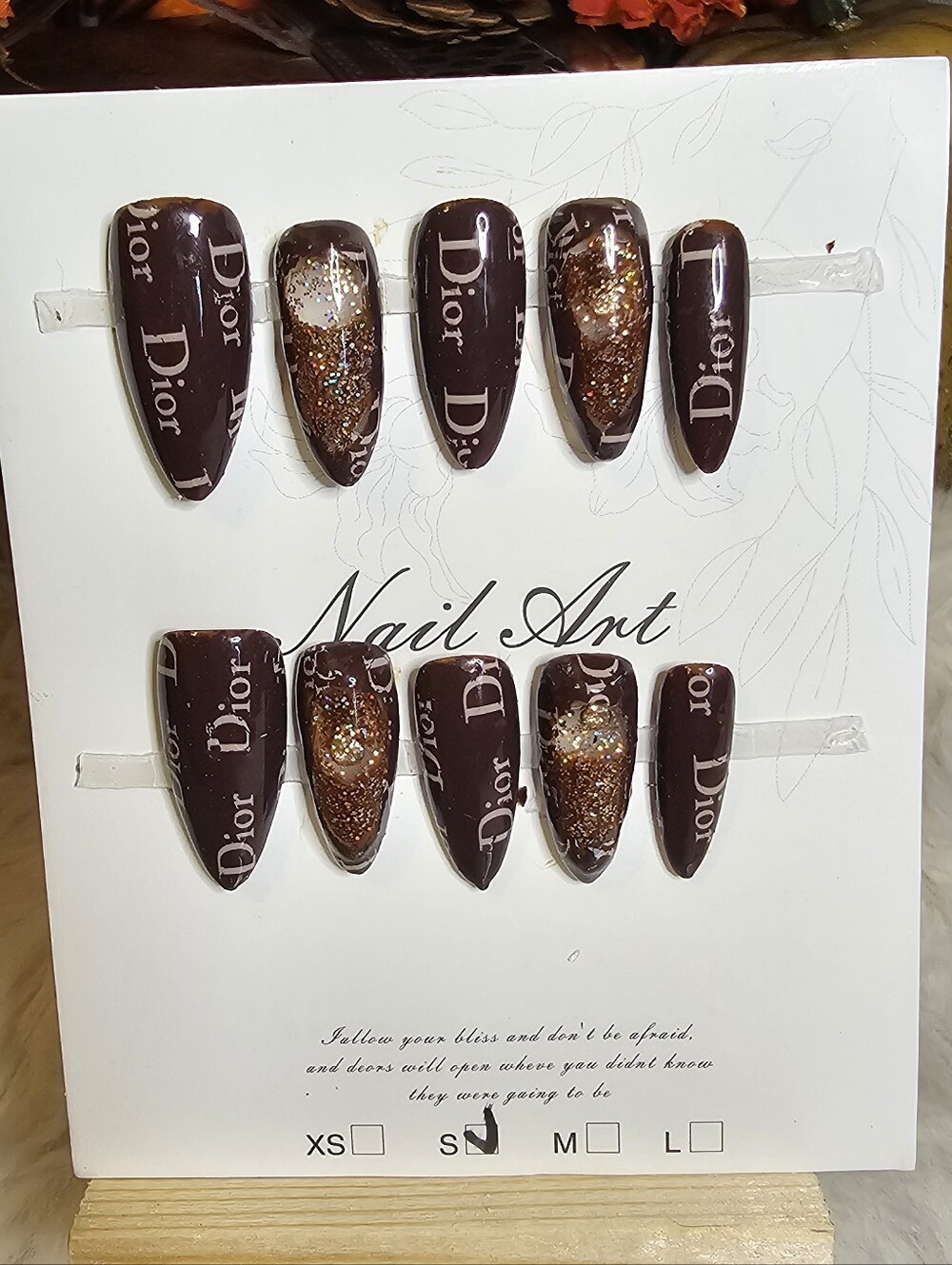 Luxury Inspired Brown Glitter Water  Press-On Nails
